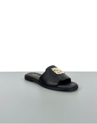 Klapki skórzane czarne | 91120