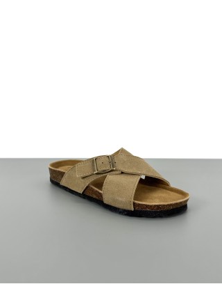 Skórzane klapki taupe | 81289