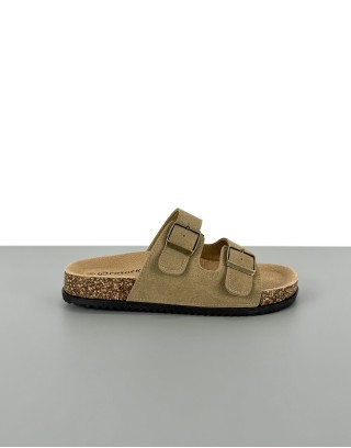 Skórzane klapki khaki | 91123