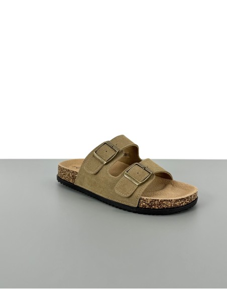 Skórzane klapki khaki | 91123